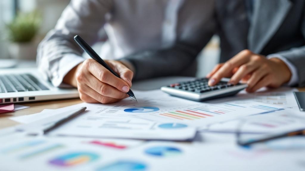 Freelancer revisando documentos de impuestos en LATAM junto a calculadora y laptop